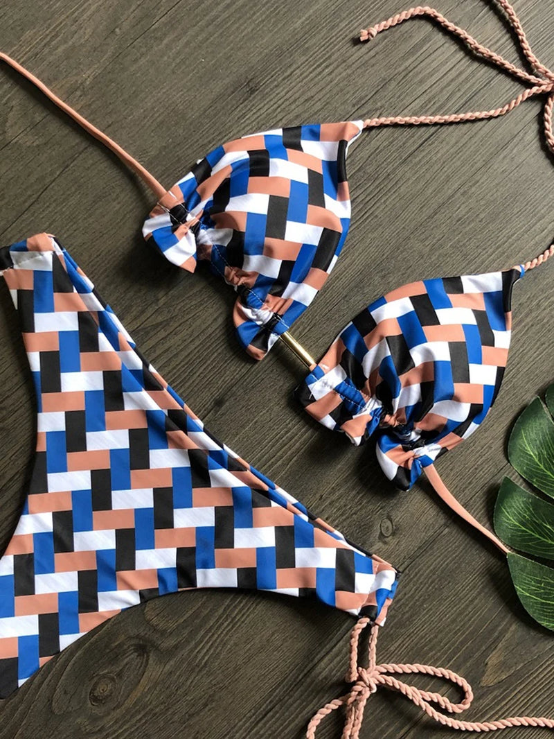 2022 Striped Bikini Set Knotted Swimsuit Women Biquinis Beach Sexy Thong Swimwear Bandage Brazilian Mirco Bikinis